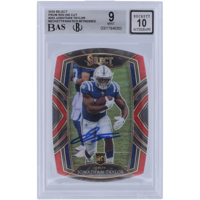 Jonathan Taylor Indianapolis Colts Autographed 2020 Panini Select Red Prizm Die Cut #253 Beckett Fanatics Witnessed Authenticated 9/10 Rookie Card