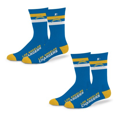 Unisex Los Angeles Chargers Starter Team Color 2-Stripe 2-Pack Crew Socks Set