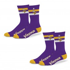 Unisex Minnesota Vikings Starter Team Color 2-Stripe 2-Pack Crew Socks Set