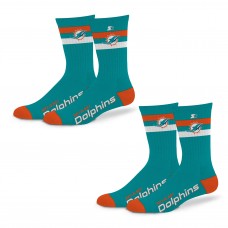 Unisex Miami Dolphins Starter Team Color 2-Stripe 2-Pack Crew Socks Set