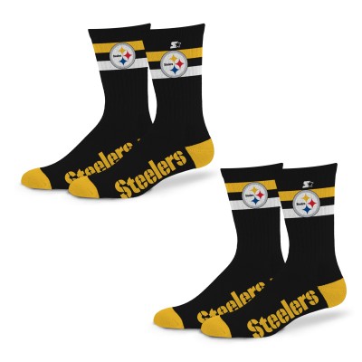 Unisex Pittsburgh Steelers Starter Team Color 2-Stripe 2-Pack Crew Socks Set