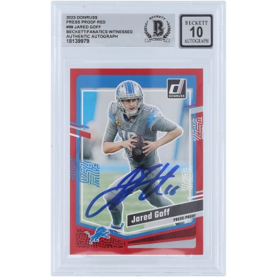 Jared Goff Detroit Lions Autographed 2023 Panini Donruss Press Proof Red #98 Beckett Fanatics Witnessed Authenticated 10 Card