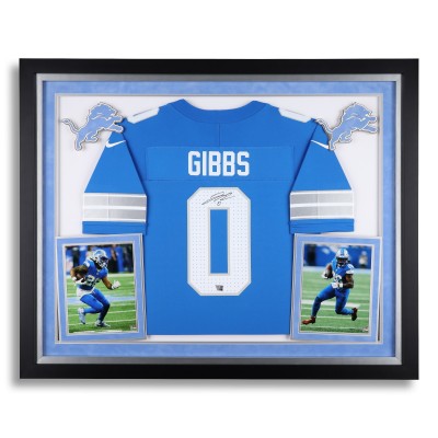Игровая джерси Jahmyr Gibbs Detroit Lions Autographed Fanatics Authentic Deluxe Framed Blue 2024 Nike Vapor F.U.S.E. Limited