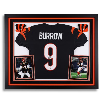 Joe Burrow Cincinnati Bengals Autographed Fanatics Authentic Deluxe Framed Black Nike Elite Jersey