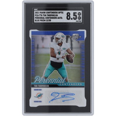 Tua Tagovailoa Miami Dolphins Autographed 2021 Panini Contenders Optic Blue Prizm Perennial Contenders #PCA-TTA #13/30 SGC Authenticated 8.5 Card