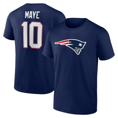 New England Patriots Drake Maye Navy Icon Name & Number T-Shirt