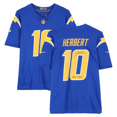 Justin Herbert Los Angeles Chargers Autographed Fanatics Authentic Nike Royal Vapor F.U.S.E. Limited Jersey with 2020 OROY Inscription