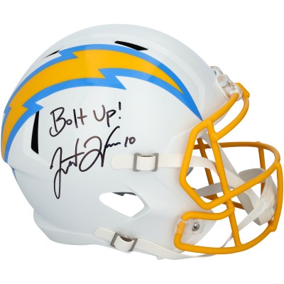 Justin Herbert Los Angeles Chargers Autographed Fanatics Authentic Riddell Speed Replica Helmet with Bolt Up! Inscription