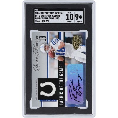 Peyton Manning Indianapolis Colts Autographed 2006 Donruss Leaf Certified Materials Team Logo Fabric Of The Game Relic #FOTG-120 #3/5 SGC Authenticated 9/10 Card