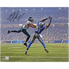 Calvin Johnson Detroit Lions Autographed Fanatics Authentic 16 x 20 Leaping Touchdown Photograph