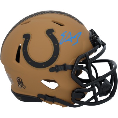 Edgerrin James Indianapolis Colts Autographed Fanatics Authentic Riddell 2023 Salute To Service Speed Mini Helmet