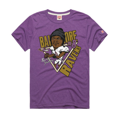 Футболка Unisex Baltimore Ravens Lamar Jackson Homage Purple Caricature Graphic Tri-Blend