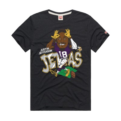 Unisex Minnesota Vikings Justin Jefferson Homage Charcoal Caricature Player Graphic Tri-Blend T-Shirt