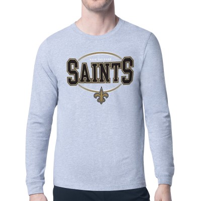 New Orleans Saints Starter Heather Gray Team Track Graphic Long Sleeve T-Shirt