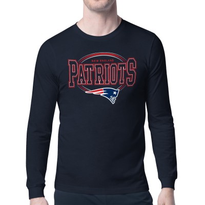New England Patriots Starter Navy Team Track Graphic Long Sleeve T-Shirt