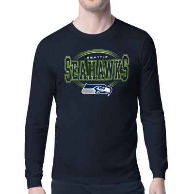 Seattle Seahawks Starter College Navy Team Track Graphic Long Sleeve T-Shirt
