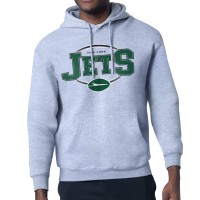 New York Jets Starter Heather Gray Team Track Graphic Pullover Hoodie