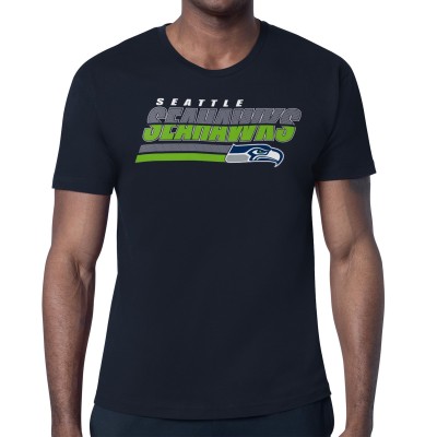 Seattle Seahawks Starter College Navy Logo Push Graphic T-Shirt