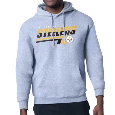 Pittsburgh Steelers Starter Heather Gray Logo Push Graphic Hoodie