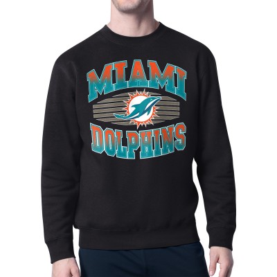 Miami Dolphins Starter Black Team Grit Graphic Fleece Pullover Sweatshirt