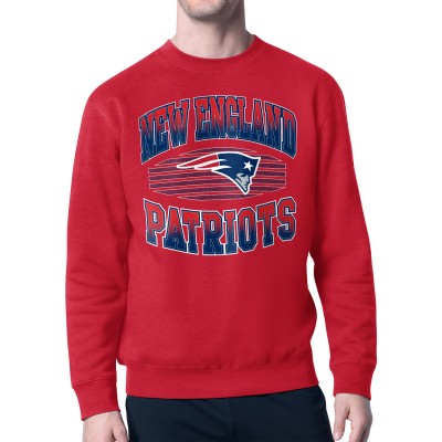 New England Patriots Starter Red Team Grit Graphic Fleece Pullover Sweatshirt