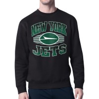New York Jets Starter Black Team Grit Graphic Fleece Pullover Sweatshirt