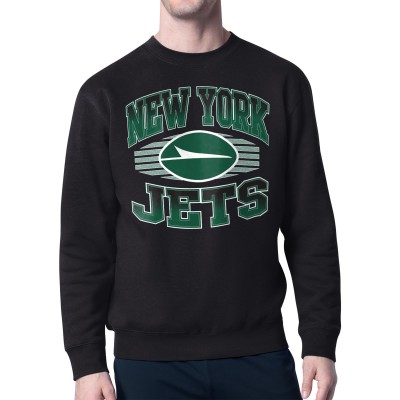 New York Jets Starter Black Team Grit Graphic Fleece Pullover Sweatshirt