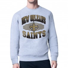 New Orleans Saints Starter Heather Gray Team Grit Graphic Fleece Pullover Sweatshirt
