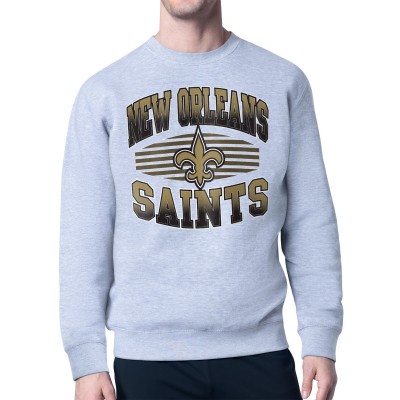 New Orleans Saints Starter Heather Gray Team Grit Graphic Fleece Pullover Sweatshirt