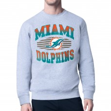 Miami Dolphins Starter Heather Gray Team Grit Graphic Fleece Pullover Sweatshirt