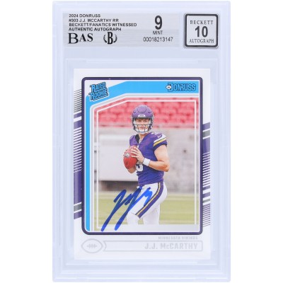 J.J. McCarthy Minnesota Vikings Autographed 2024 Panini Donruss #303 Beckett Fanatics Witnessed Authenticated 9/10 Rookie Card