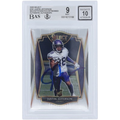 Justin Jefferson Minnesota Vikings Autographed 2020 Panini Select Premier Level #161 Beckett Fanatics Witnessed Authenticated 9/10 Rookie Card