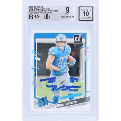 Sam LaPorta Detroit Lions Autographed 2023 Panini Donruss #332 Beckett Fanatics Witnessed Authenticated 9/10 Rookie Card