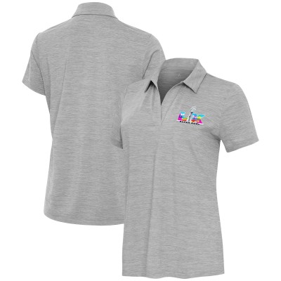 Женская Antigua Heather Gray Super Bowl LX Layout V-Neck Polo
