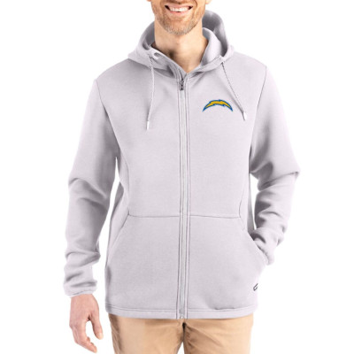 Los Angeles Chargers Cutter & Buck Gray Roam Epic Comfort Recycled Full-Zip Hoodie Jacket