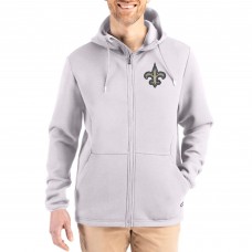 New Orleans Saints Cutter & Buck Gray Roam Epic Comfort Recycled Full-Zip Hoodie Jacket