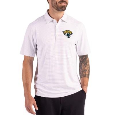 Jacksonville Jaguars Cutter & Buck White Forge Epic Confidence Fine Line Stripe Stretch Recycled Polo