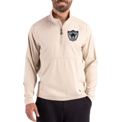 Las Vegas Raiders Cutter & Buck Light Brown Adapt Eco Knit Hybrid Recycled Quarter-Zip Jacket
