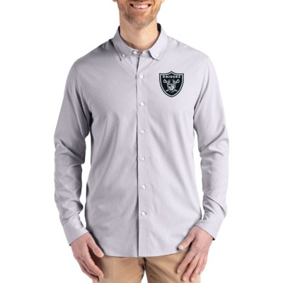 Las Vegas Raiders Cutter & Buck Gray Skyline Epic Confidence Recycled Pinstripe Long Sleeve Dress Shirt