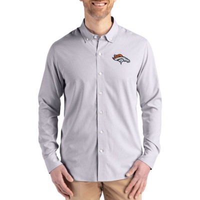 Рубашка Denver Broncos Cutter & Buck Gray Skyline Epic Confidence Recycled Pinstripe