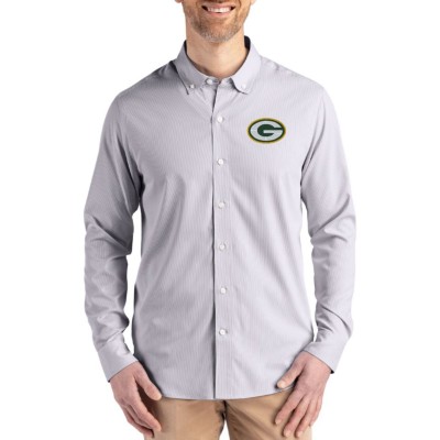 Рубашка Green Bay Packers Cutter & Buck Gray Skyline Epic Confidence Recycled Pinstripe