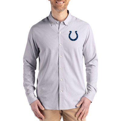 Indianapolis Colts Cutter & Buck Gray Skyline Epic Confidence Recycled Pinstripe Long Sleeve Dress Shirt