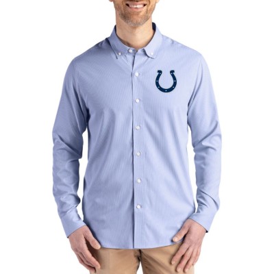 Indianapolis Colts Cutter & Buck Blue Skyline Epic Confidence Recycled Pinstripe Long Sleeve Dress Shirt