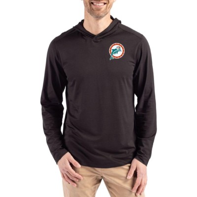 Miami Dolphins Cutter & Buck Black Coastline Epic Comfort Eco Recycled Long Sleeve Hoodie T-Shirt