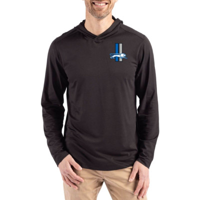 Футболка с длинным рукавом с капюшоном Detroit Lions Cutter & Buck Black Coastline Epic Comfort Eco Recycled