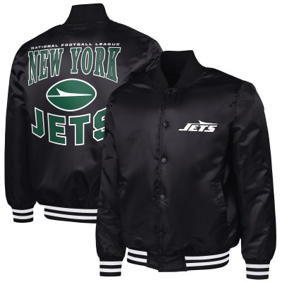 New York Jets G-III Sports by Carl Banks Black Adaptive Team Graphic Satin Full-Snap Varsity Jacket