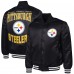 Pittsburgh Steelers G-III Sports by Carl Banks Black Adaptive Team Graphic Satin Full-Snap Varsity Jacket Pittsburgh Steelers G-III Sports by Carl Banks Black Adaptive Team Graphic Satin Full-Snap Varsity Jacket