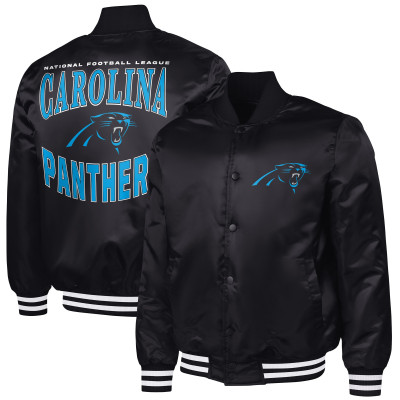 Рубашка Carolina Panthers G-III Sports by Carl Banks Black Adaptive Team Graphic Satin Varsity Jacket