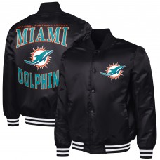 Miami Dolphins G-III Sports by Carl Banks Black Adaptive Team Graphic Satin Full-Snap Varsity Jacket
