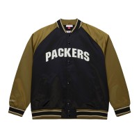 Куртка на кнопках Green Bay Packers Mitchell & Ness Olive/Black Vintage Logo Double Clutch Satin Raglan